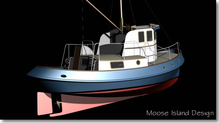 Starboard stern View 'Molly T'  tug boat / cruiser / power boat design